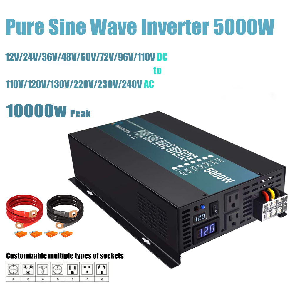 محول لموجة جيبية نقية 5000 وات - مراجعة Pure Sine Wave Inverter 5000W 48V 220V وسعره