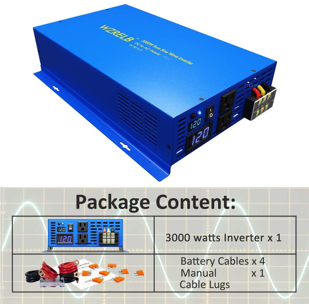 نقية شرط لموجة عاكس الطاقة 300 - مراجعة Inverter Pure Sine Wave 60Hz 120V 3000W وسعره